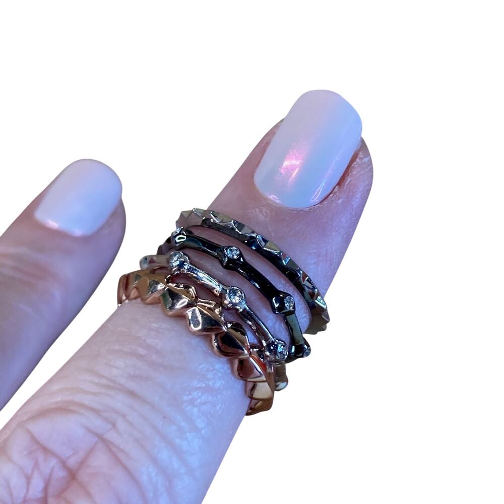 0040 Stella & Dot Minimalist-Style Katelyn Stackable Mixed Band Rings (Sz 6) NWT